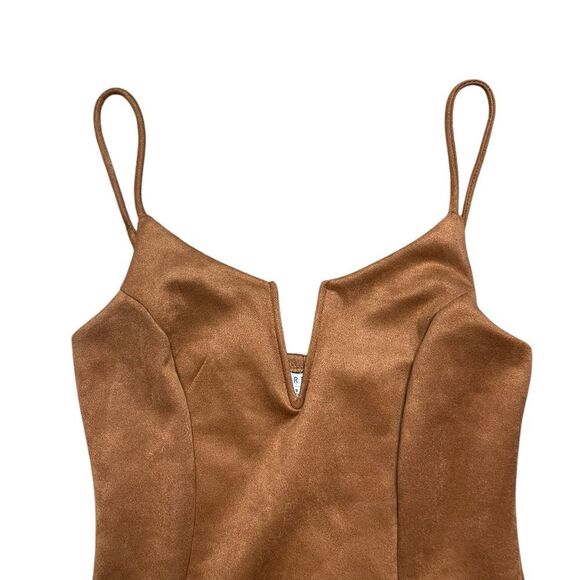 IRIS Faux Leather Tan Mini Dress with Spaghetti Straps Size Small - Picture 3 of 5